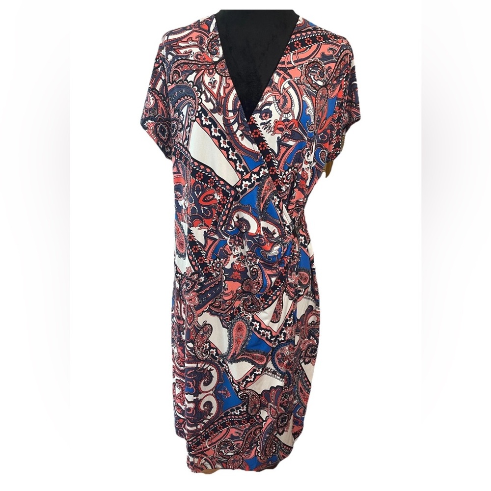 George Spring Paisley ladies faux wrap dress size Large (12/14) poly‎ stretch